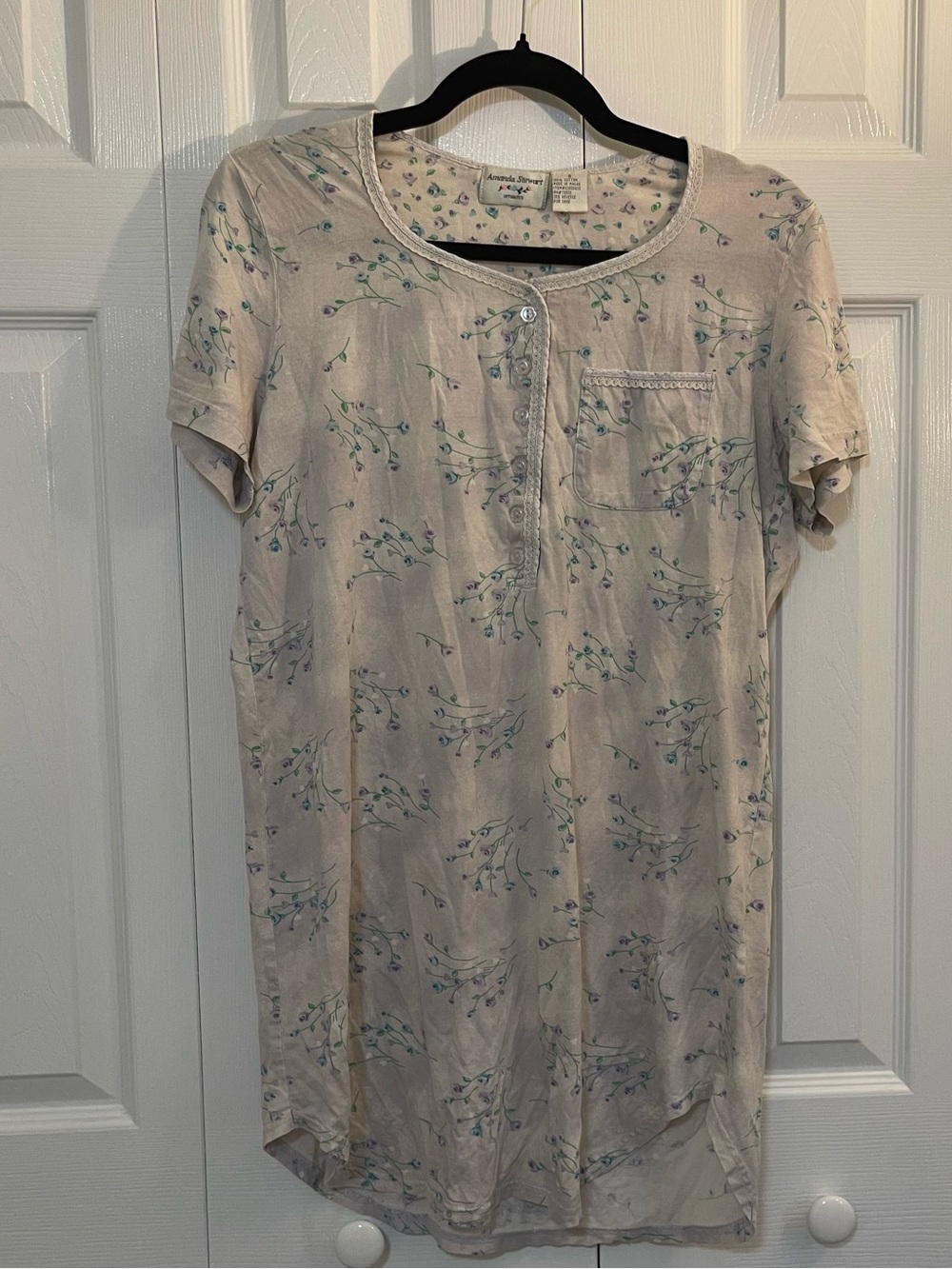 VTG Floral Short Sleeve Pajama Nightshirt - White Cottagecore